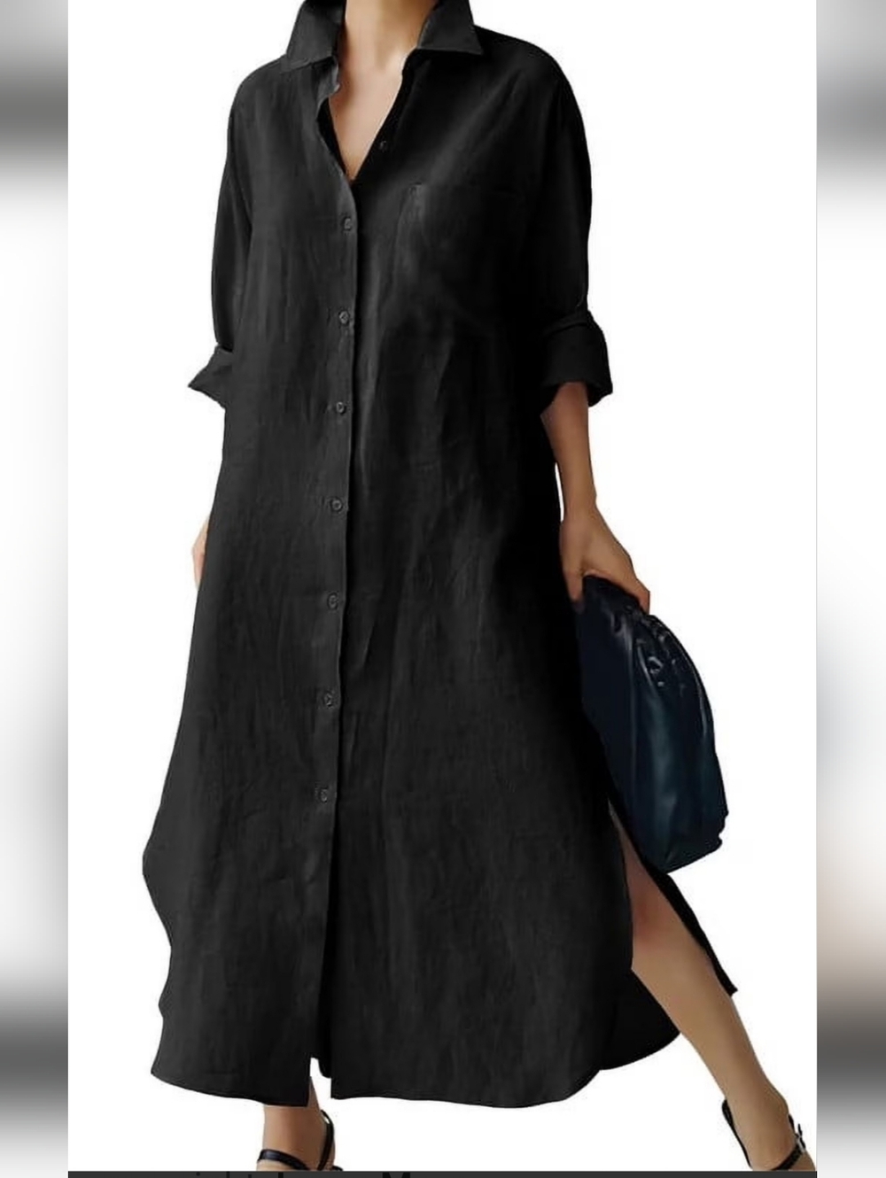 Black Linen Shirt Dress By The Drop Size XS